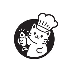 Cute Chef Cat Holding Fresh Fish