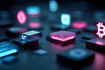 Futuristic digital interface with glowing blocks