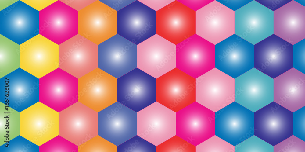 Poster Colorful hexagon pattern with gradient shading, creating a modern geometric abstract background design.