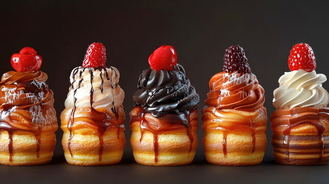 An array of cruffins with different fillings displayed elegantly