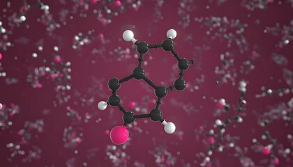 Molecular structure of a chemical compound against a blurred background.