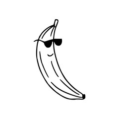 a line art drawing of a cute banana with sunglasses