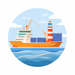 Obraz premium 水運業と船舶輸送を表す貨物船のベクター図