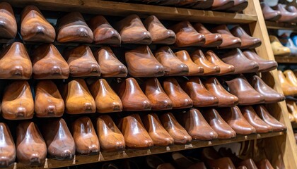 Wooden Shoe Lasts on Shelves.