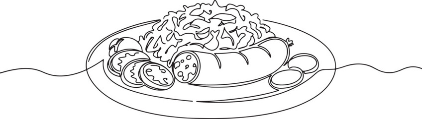 Minimalist line art illustration featuring a dish of Slovak Kapu