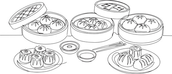 Elegant continuous line drawing showcases delicious variety of d