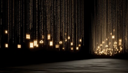 Digital rain of glowing icons