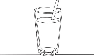 Minimalist line drawing of a refreshing drink with straw on whit