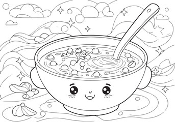 Charming Cartoon Soup Bowl Illustration for Children's Coloring
