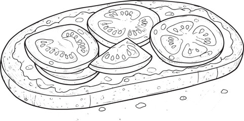 Elegant Line Art of Pan con Tomate: A classic spanish tomato bre