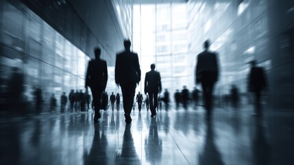 Blurred Motion of Business People in Modern Office Building