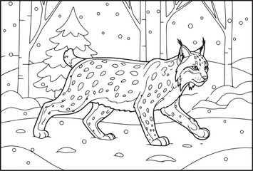 Fototapeta premium Enchanting lynx prowling quietly through a snowy winter forest 
