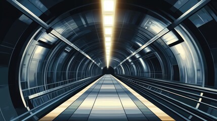 Abstract Subway Tunnel with Geometric Lines and Illumination
