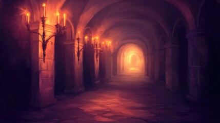 Abstract Tunnel View with Fading Lights in Dark Environment