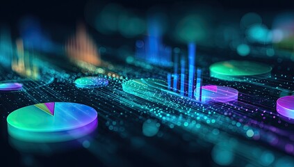 Abstract data visualization with various charts and graphs