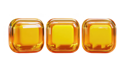 Three yellow cubes with a white background