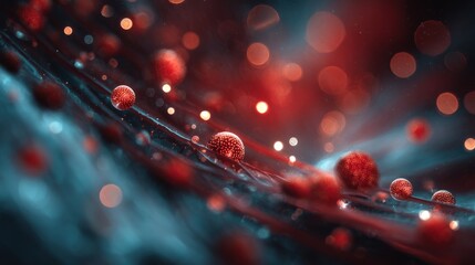 Abstract Microscopic World: Red Spheres on a Teal Network