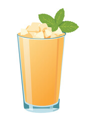 Refreshing Cantaloupe Smoothie in a Glass with Mint - Vector Illustration