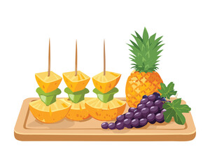 Fruit Skewers with Pineapple, Grapes, and Melon - Vector Illustration