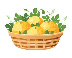 A Full Basket of Yellow Cantaloupe Fruit - Vector Illustration
