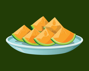A cluster of five cantaloupe slices with perfect, vibrant orange flesh - Vector Illustration