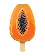 Close-up of Half Ripe Papaya Showing Black Seeds - Vector Illustration