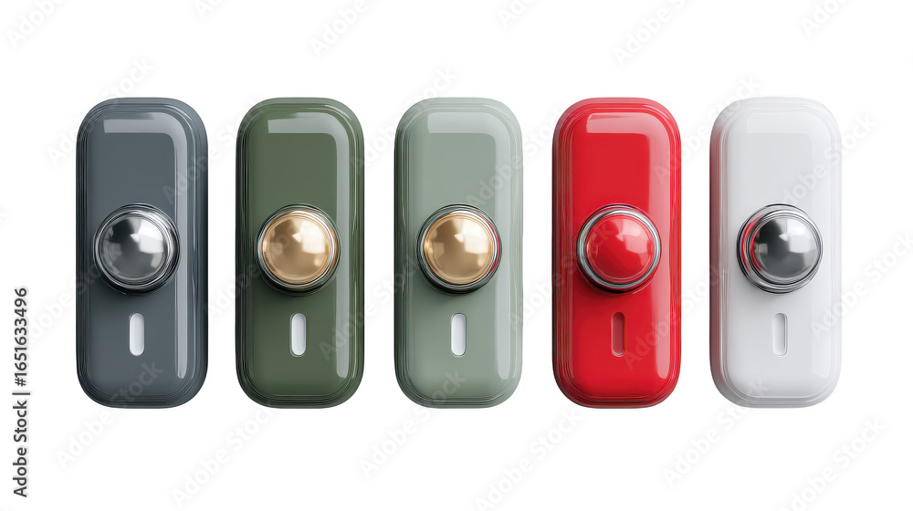 Aufkleber row of five buttons, each with a different color