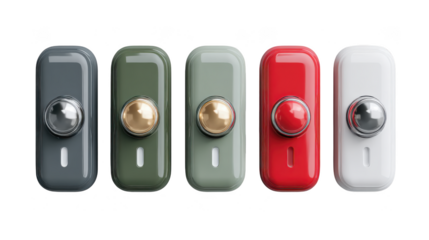 Row of five buttons, each with a different color
