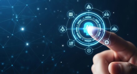 Human finger touching the screen with artificial intelligence technology concept