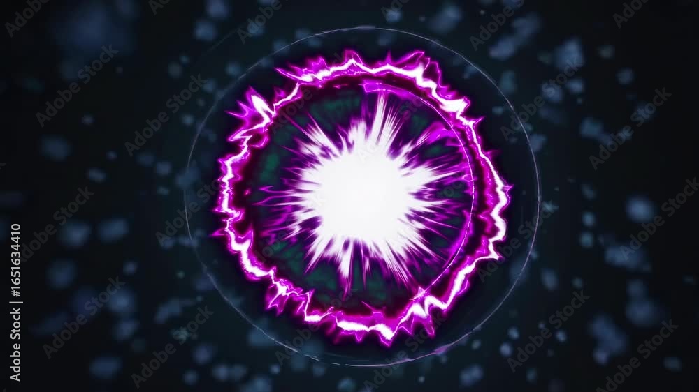 Poster vibrant energy core pulsating with intense light in a dark space, creating a hypnotic and otherworld