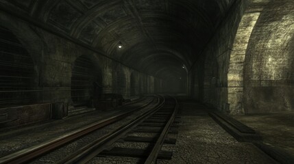 Fototapeta premium Dark Subway Tunnel with Ambient Lighting