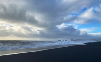 Black Sand Beach Scenes from Travel through Remote Iceland