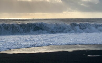 Large Waves on Black sand beach Scenes from Travel through Remote Iceland