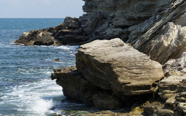 Resorts in Bulgaria. Kiten, Burgas Province, Bulgaria. The Black Sea coast, made of sedimentary rocks.