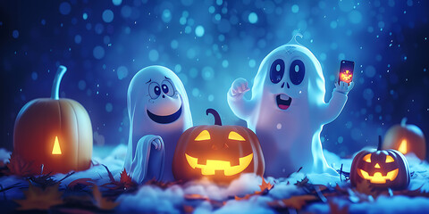 Halloween Illustration with Ghosts
