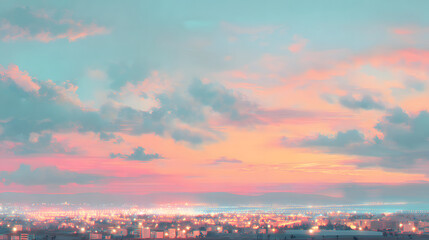 Fototapeta premium Dreamy Cityscape under Pastel Sky