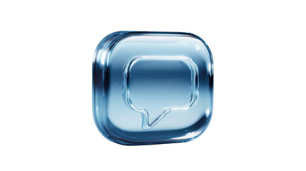 Blue square with a silver outline of a speech bubble