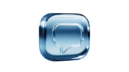 Blue square with a silver outline of a speech bubble