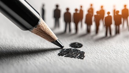 Graphite pencil sketches a small group amidst a larger crowd, representing selection, recruitment, or leadership