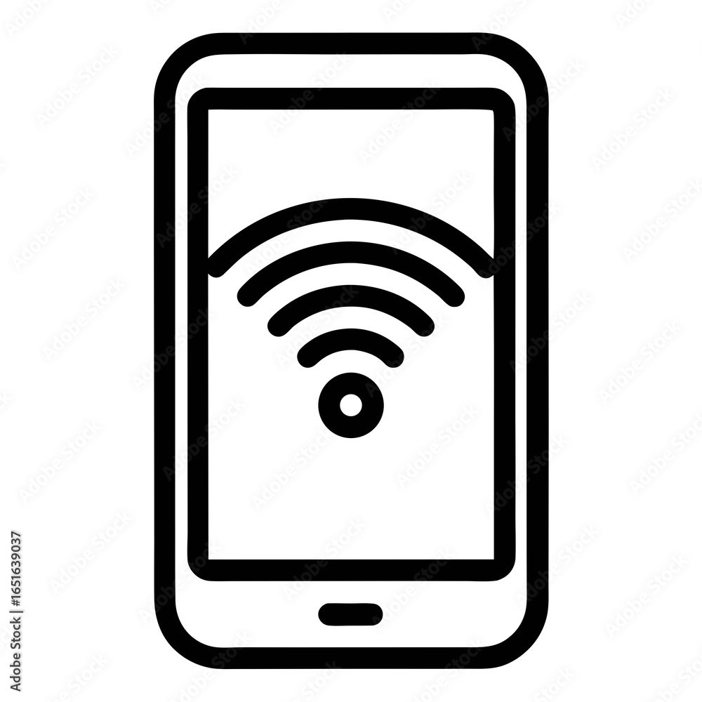 Aufkleber simple black line art icon of a smartphone displaying a wifi signal