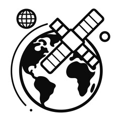 Satellite orbiting planet earth with global network connections and communication symbols