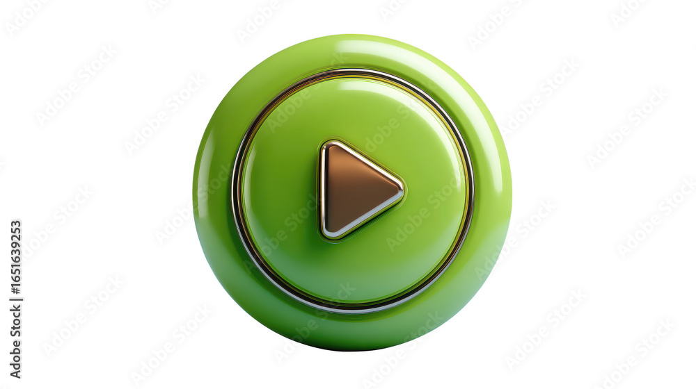 Poster green button with a triangle on it that says 
