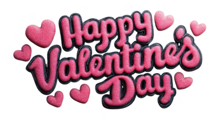 Pink Valentine's Day sign with hearts and the words Happy Valentine's Day