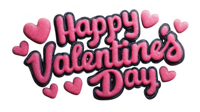 Pink Valentine's Day sign with hearts and the words Happy Valentine's Day