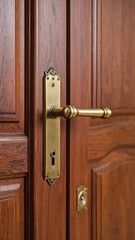 Obraz premium Wooden door with brass handle