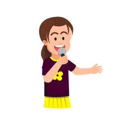 A little girl holds a microphone