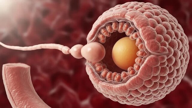 Microscopic journey: Sperm fertilizing an egg in vivid 3D animation with detailed scientific