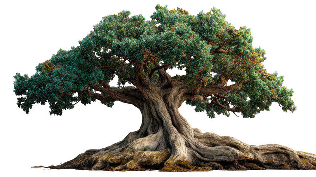 Large tree with a trunk that is twisted and gnarled