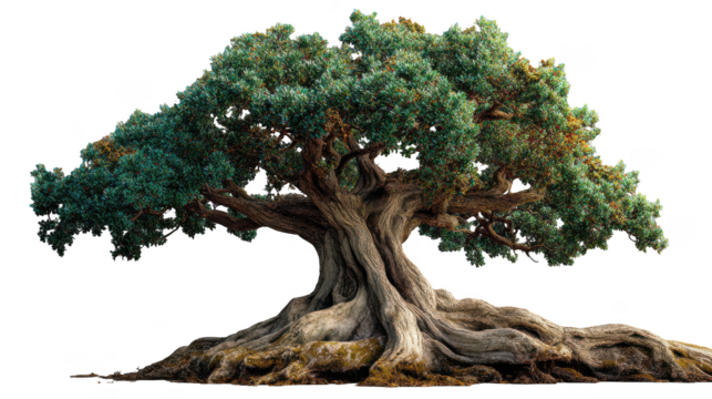 Large tree with a trunk that is twisted and gnarled