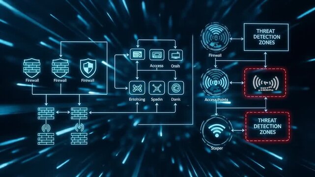 Animated Cyber Security Network Visualizing Threat Detection and Firewall Protection